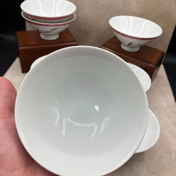 Rare 8-Piece Vintage Japanese Kutani-Yaki Rice Bowl Set Wide Mouth Pink and Gold - Picture 5 of 11